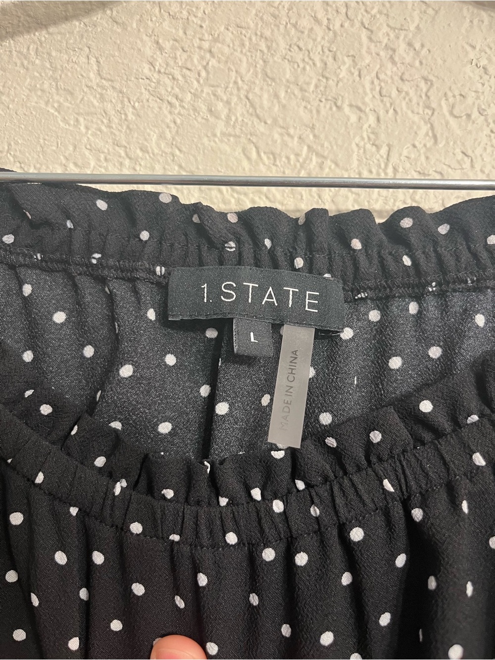 1. State Black and White Polka Dot Off-Shoulder Smocked Blouse - Picture 2 of 6